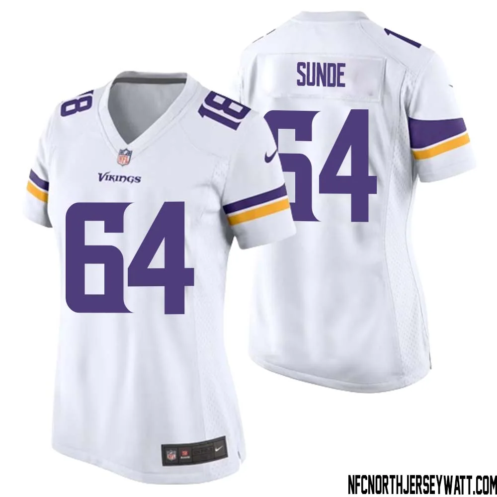 Milt Sunde No 64 Women White Minnesota Vikings Game Player Away Jersey 1