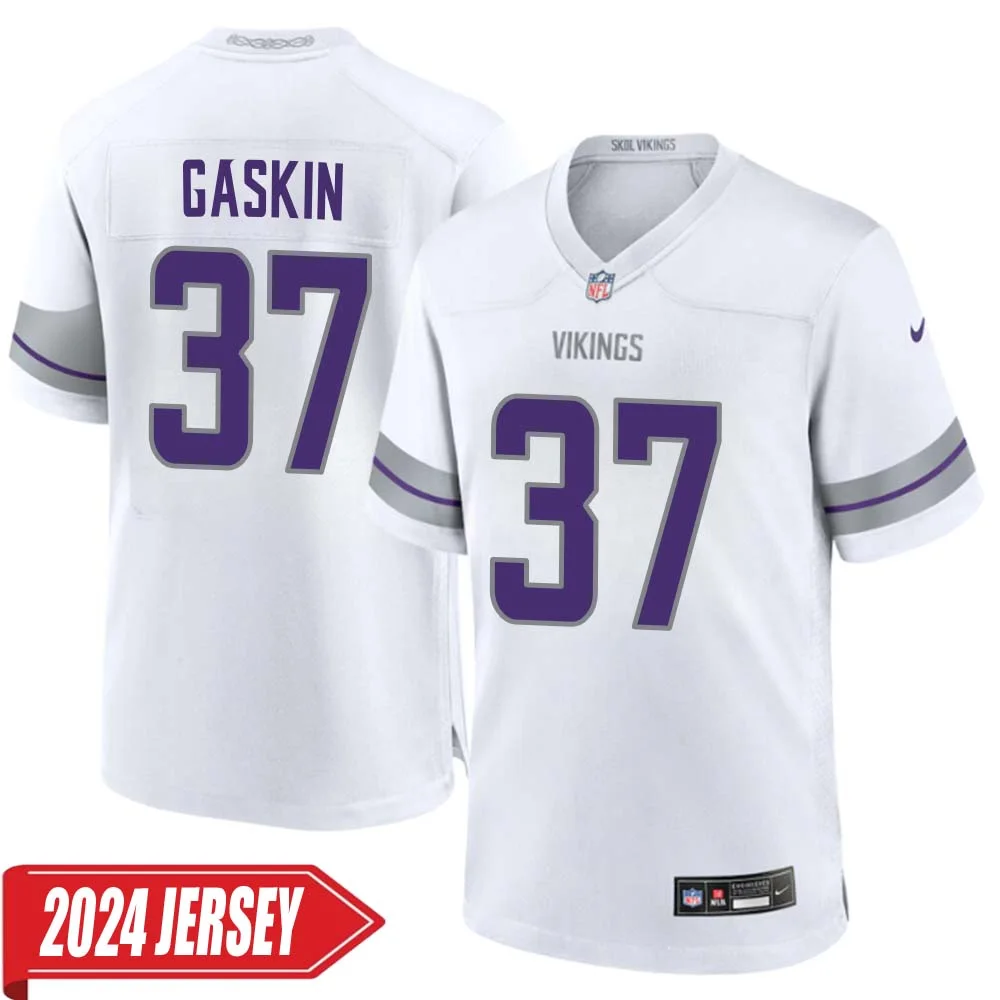 Myles Gaskin No 37 Men s Minnesota Vikings White Alternate Custom Game 2024 Jersey