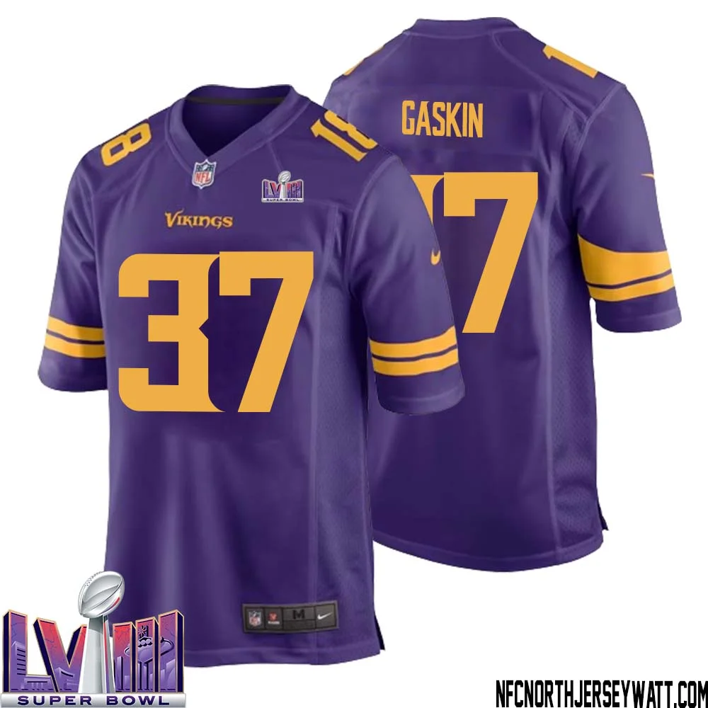 Myles Gaskin No 37 Minnesota Vikings Super Bowl LVIII Alternate Game Jersey Purple for Men