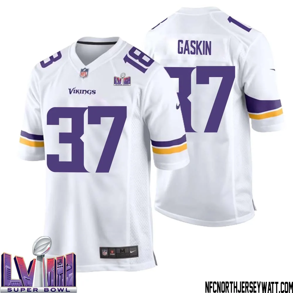 Myles Gaskin No 37 Minnesota Vikings Super Bowl LVIII Away Game Jersey White for Men