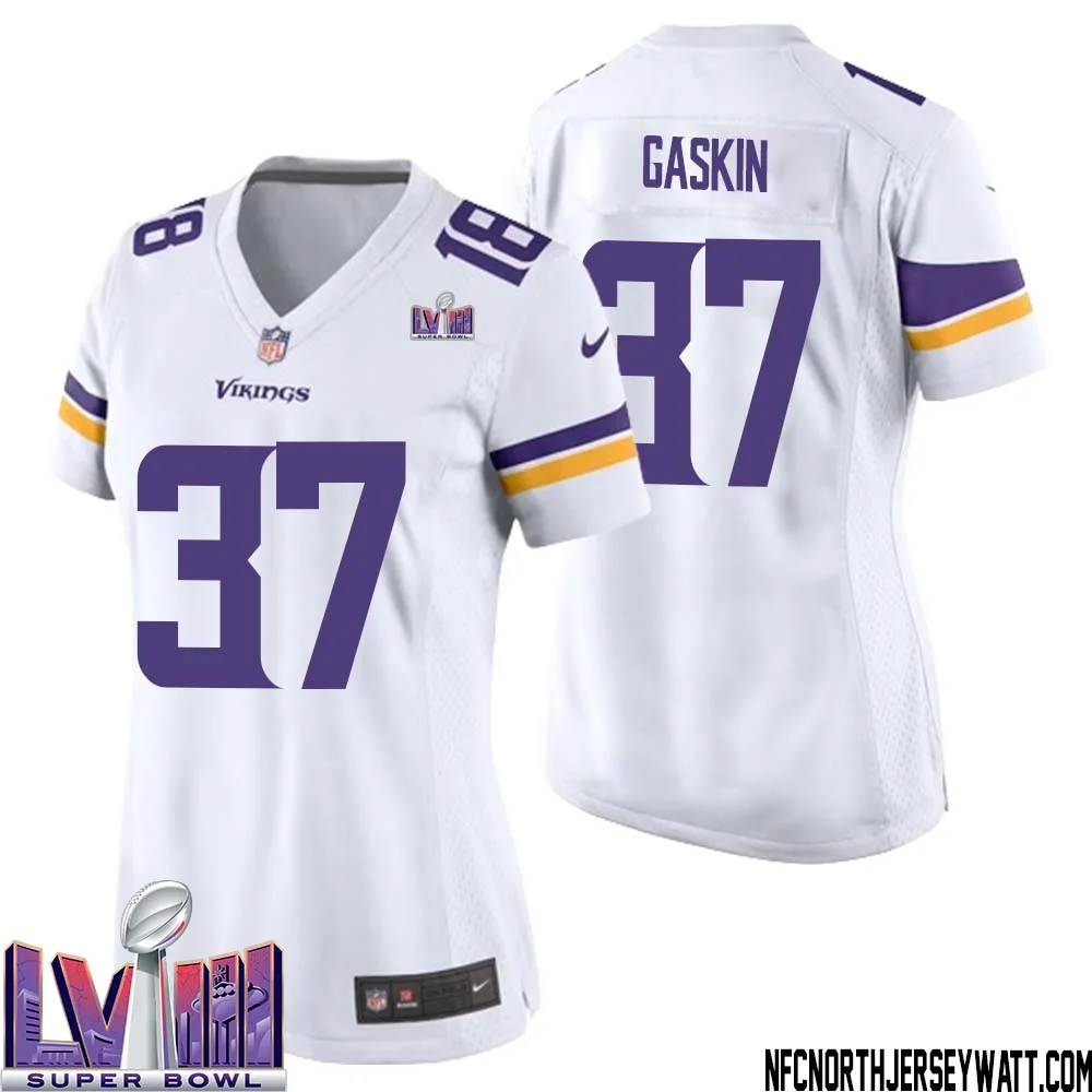 Myles Gaskin No 37 Minnesota Vikings Super Bowl LVIII Away Game Jersey White for Women