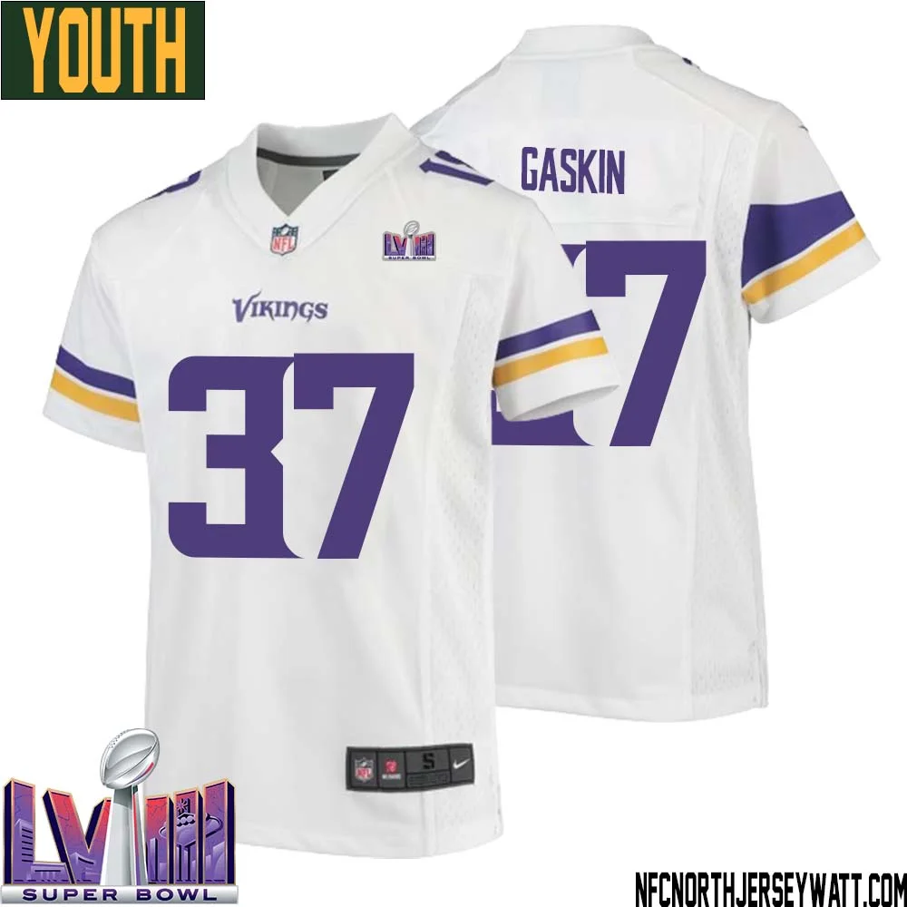 Myles Gaskin No 37 Minnesota Vikings Super Bowl LVIII Away Game Jersey White for Youth