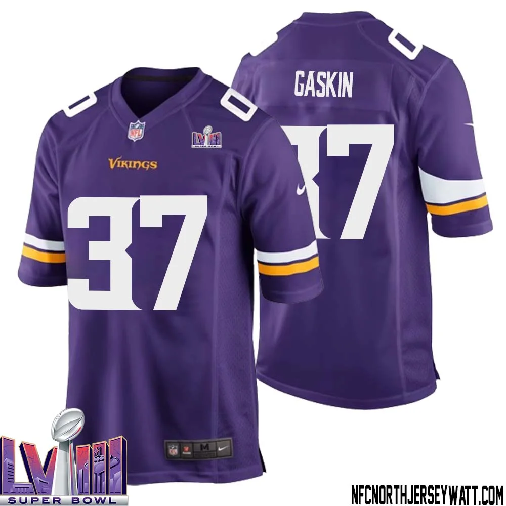 Myles Gaskin No 37 Minnesota Vikings Super Bowl LVIII Home Game Jersey Court Purple for Mens 1