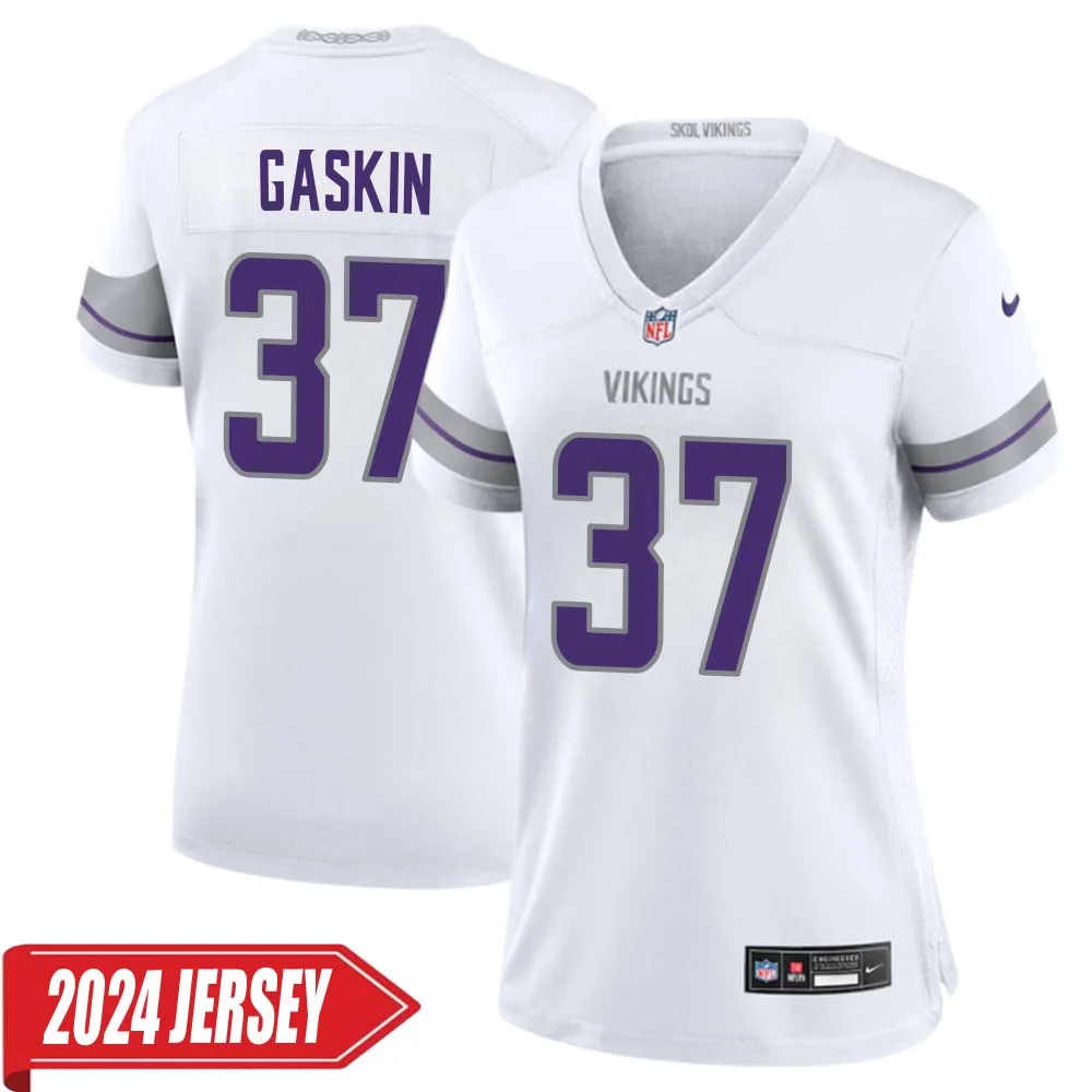 Myles Gaskin No 37 Woman s Minnesota Vikings White Alternate Custom Game 2024 Jersey