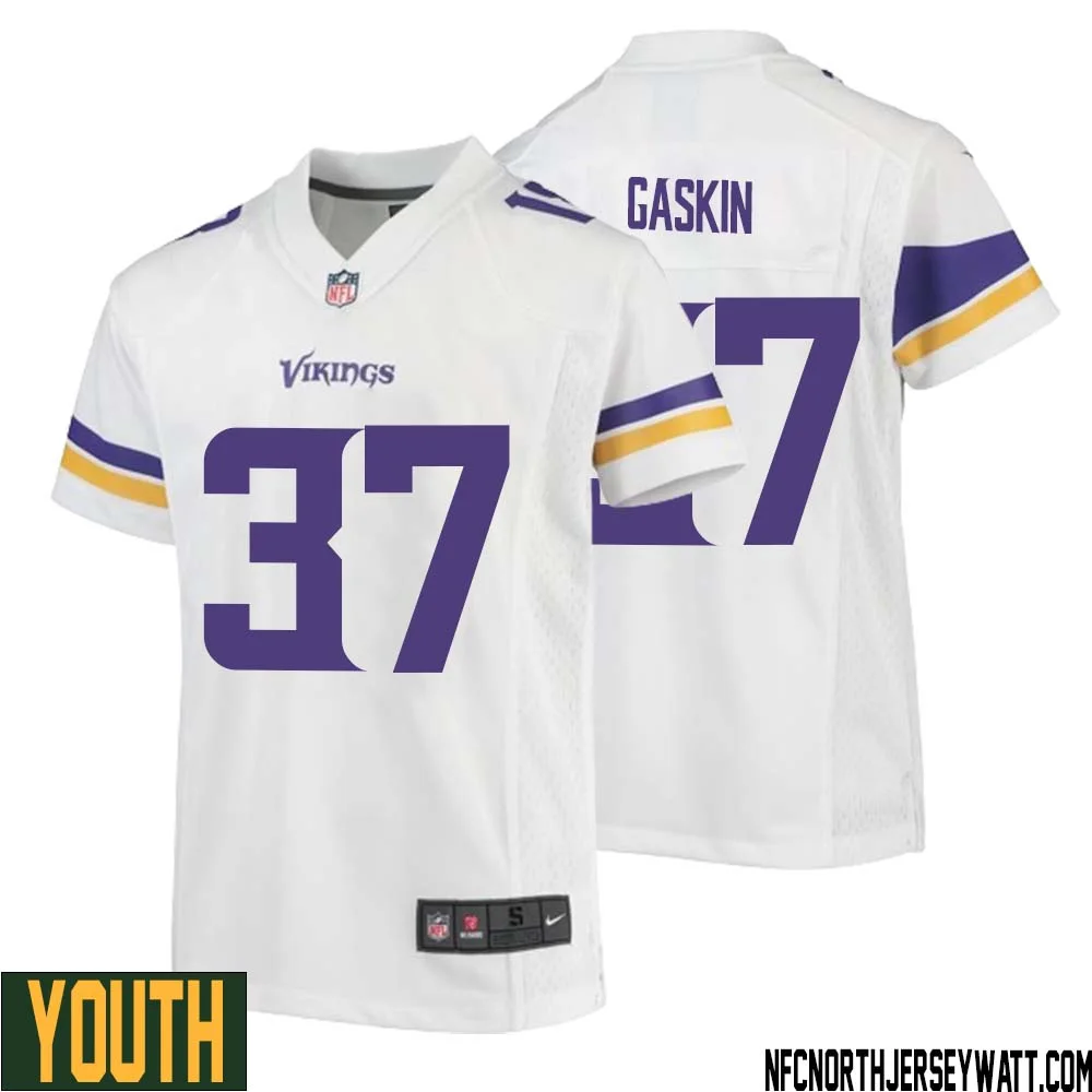 Myles Gaskin No 37 Youth White Minnesota Vikings Game Player Away Jersey