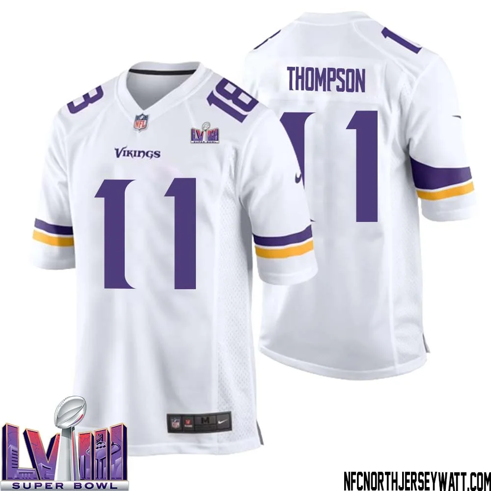 NaJee Thompson No 11 Minnesota Vikings Super Bowl LVIII Away Game Jersey White for Men 1