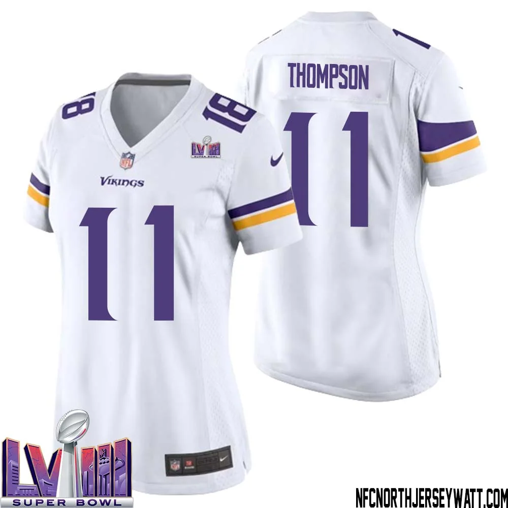 NaJee Thompson No 11 Minnesota Vikings Super Bowl LVIII Away Game Jersey White for Women