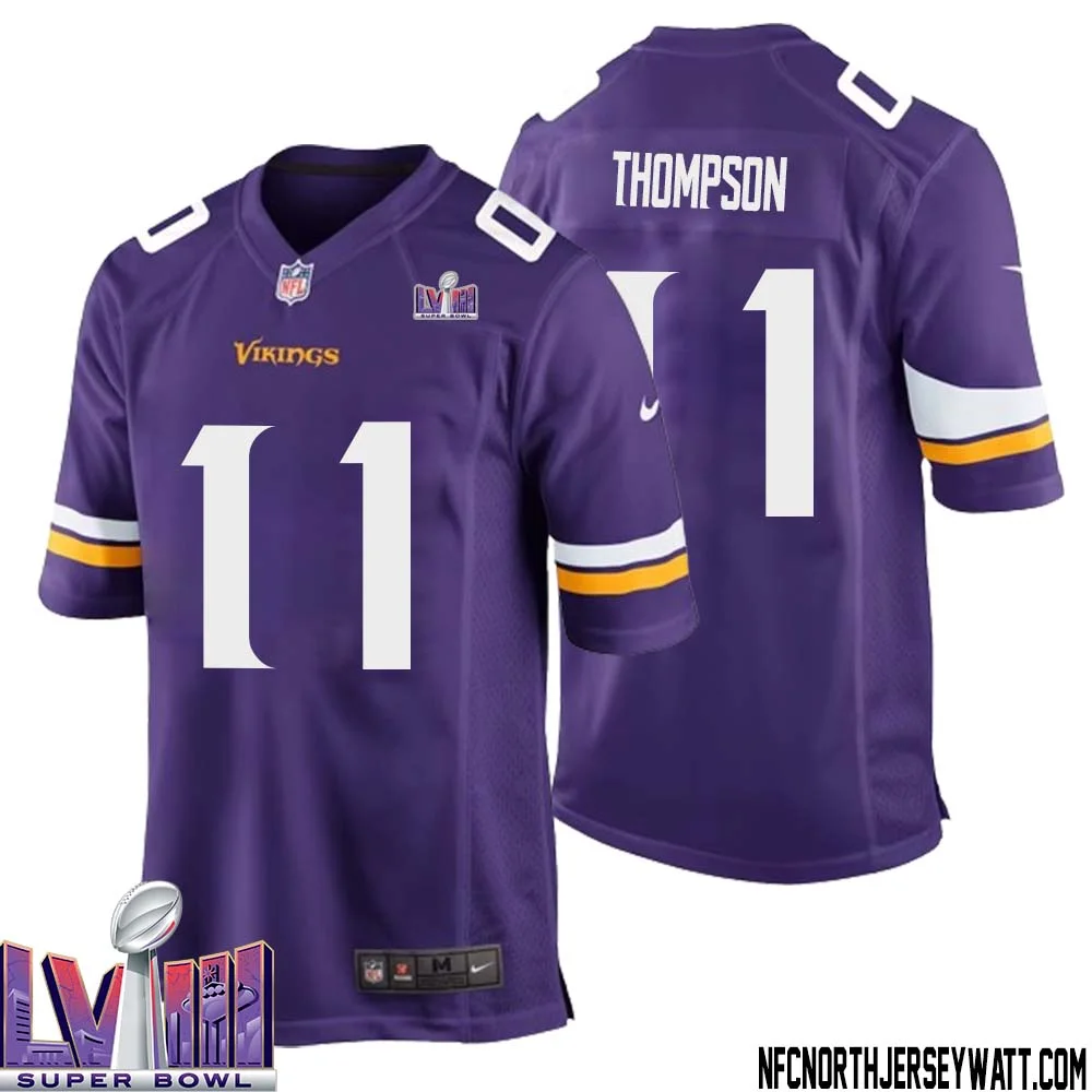 NaJee Thompson No 11 Minnesota Vikings Super Bowl LVIII Home Game Jersey Court Purple for Mens 1