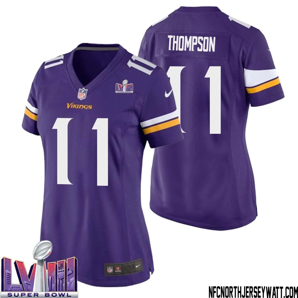 NaJee Thompson No 11 Minnesota Vikings Super Bowl LVIII Home Game Jersey Court Purple for Women 1