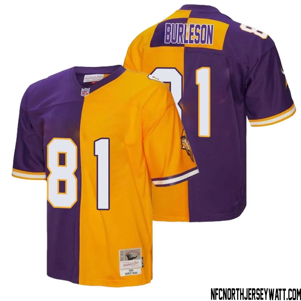 Nate Burleson No 81 Men Mitchell Ness Purple Gold Minnesota Vikings 1998 Split Legacy Replica Jersey 1