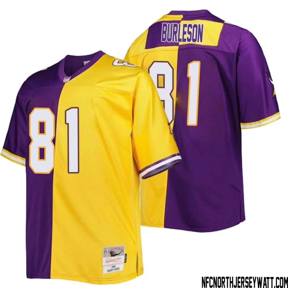 Nate Burleson No 81 Men Mitchell Ness Purple Gold Minnesota Vikings Big Tall Split Legacy Retired Player Replica Jersey