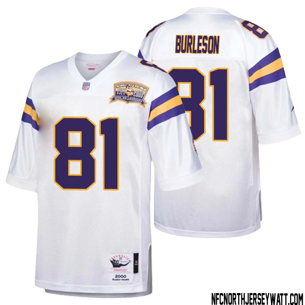 Nate Burleson No 81 Men Mitchell Ness White Minnesota Vikings Authentic Throwback Retired Player Jersey