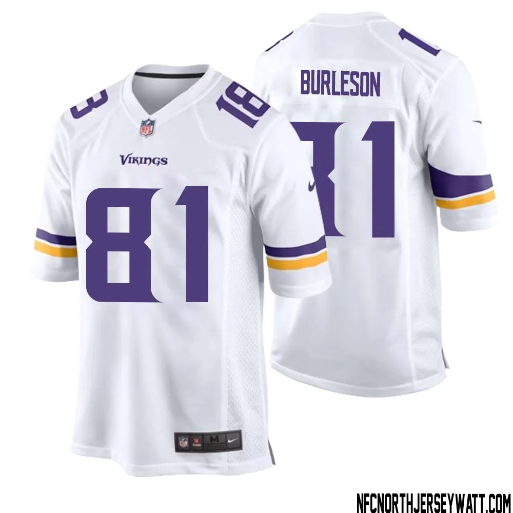 Nate Burleson No 81 Men White Minnesota Vikings Game Player Away Jersey 1