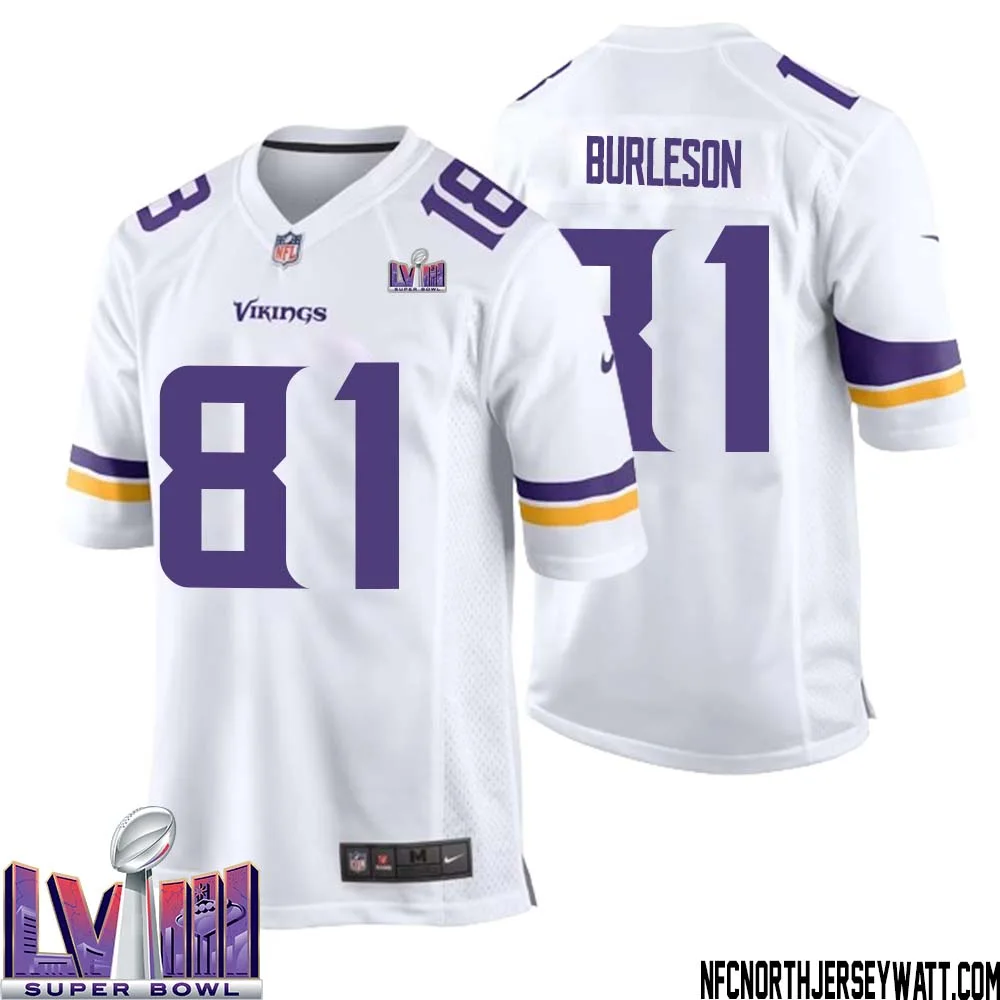 Nate Burleson No 81 Minnesota Vikings Super Bowl LVIII Away Game Jersey White for Men 1