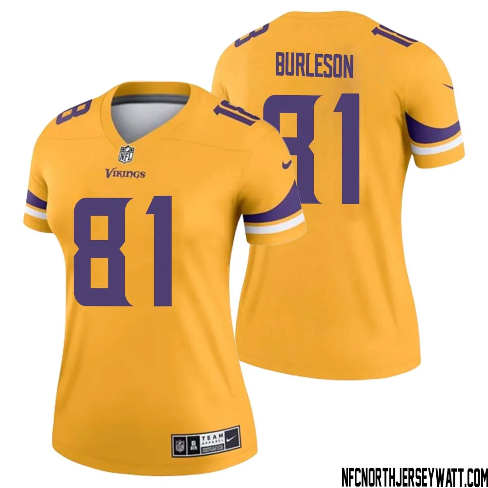 Nate Burleson No 81 Women Minnesota Vikings Gold Inverted Legend Jersey 1