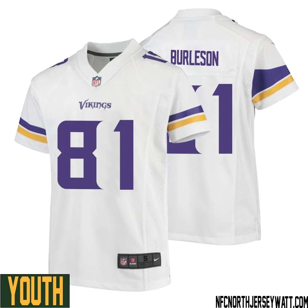 Nate Burleson No 81 Youth White Minnesota Vikings Game Player Away Jersey 1