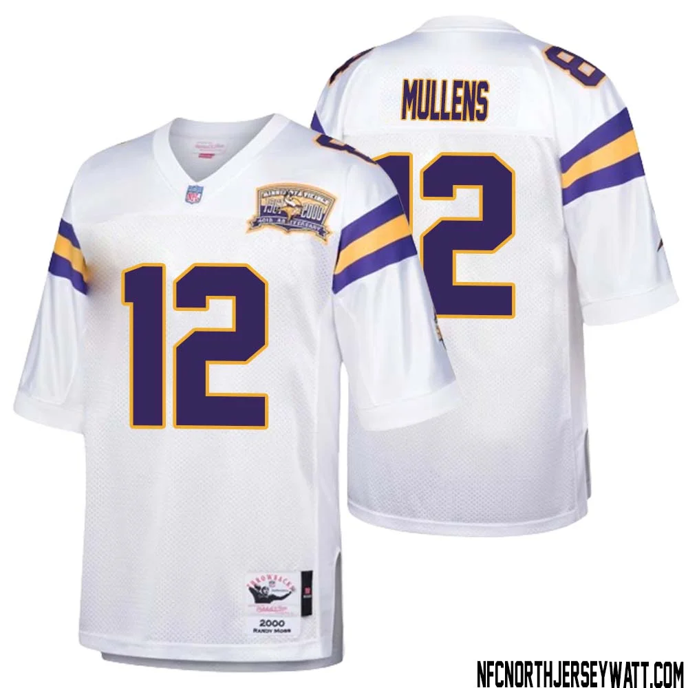 Nick Mullens No 12 Men Mitchell Ness White Minnesota Vikings Authentic Throwback Retired Player Jersey 1