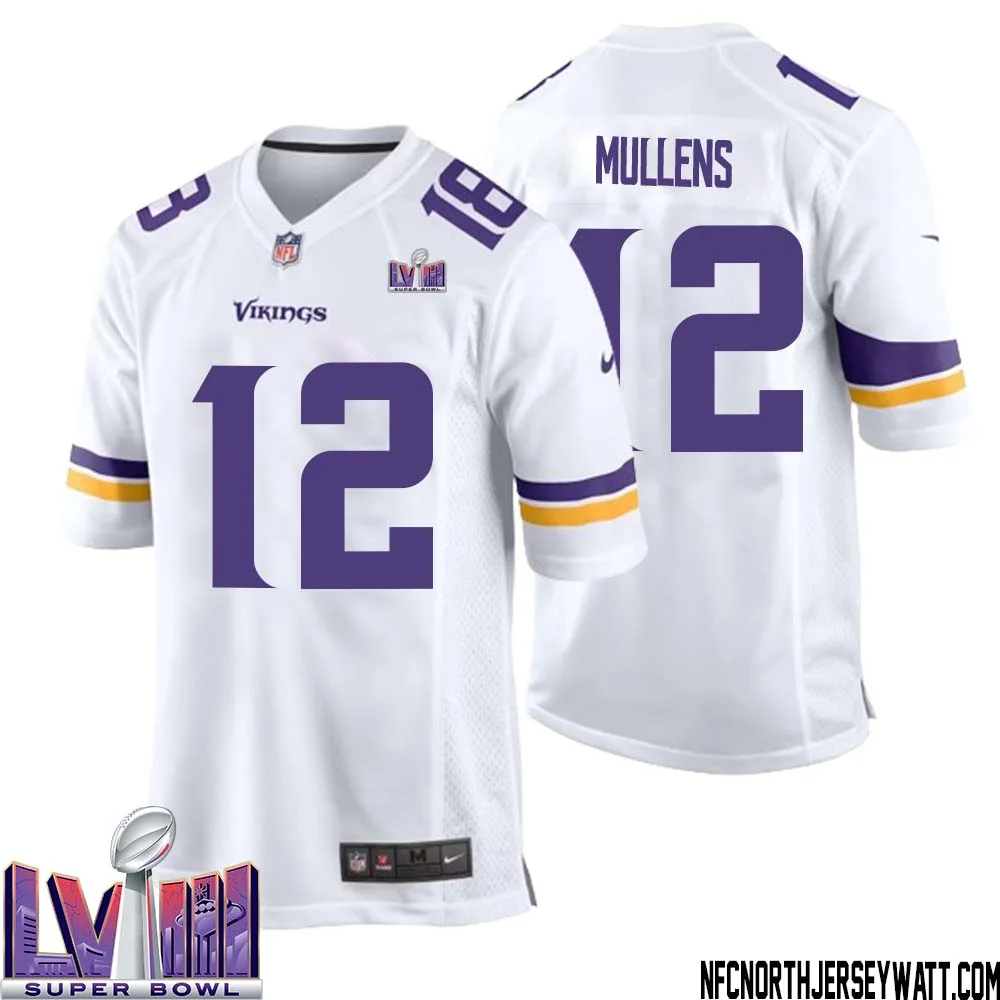 Nick Mullens No 12 Minnesota Vikings Super Bowl LVIII Away Game Jersey White for Men