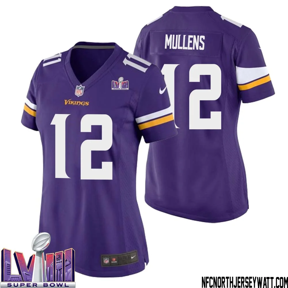 Nick Mullens No 12 Minnesota Vikings Super Bowl LVIII Home Game Jersey Court Purple for Women 1