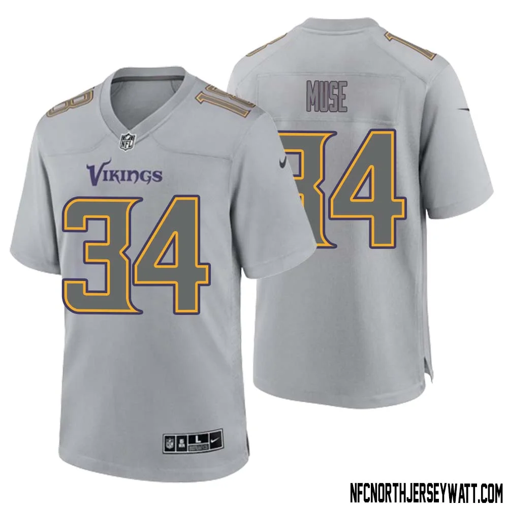 Nick Muse No 34 Men Gray Minnesota Vikings Atmosphere Fashion Game Jersey