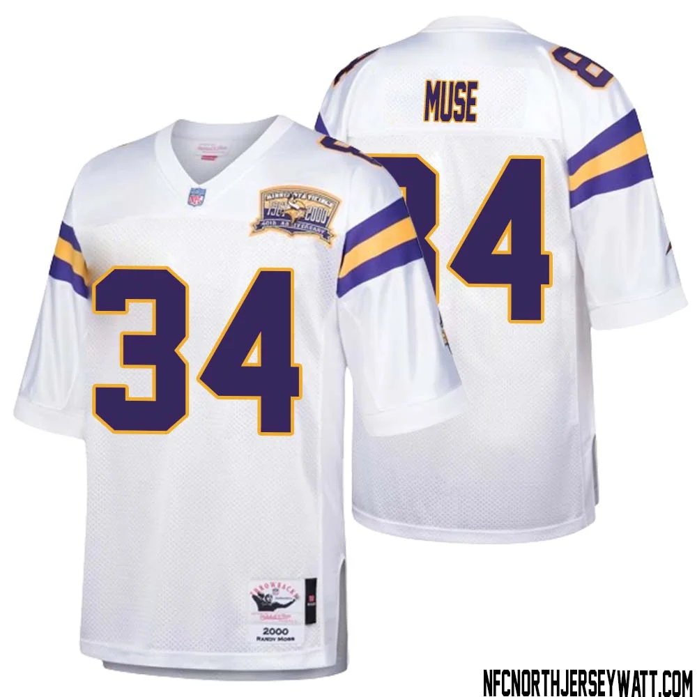 Nick Muse No 34 Men Mitchell Ness White Minnesota Vikings Authentic Throwback Retired Player Jersey 1