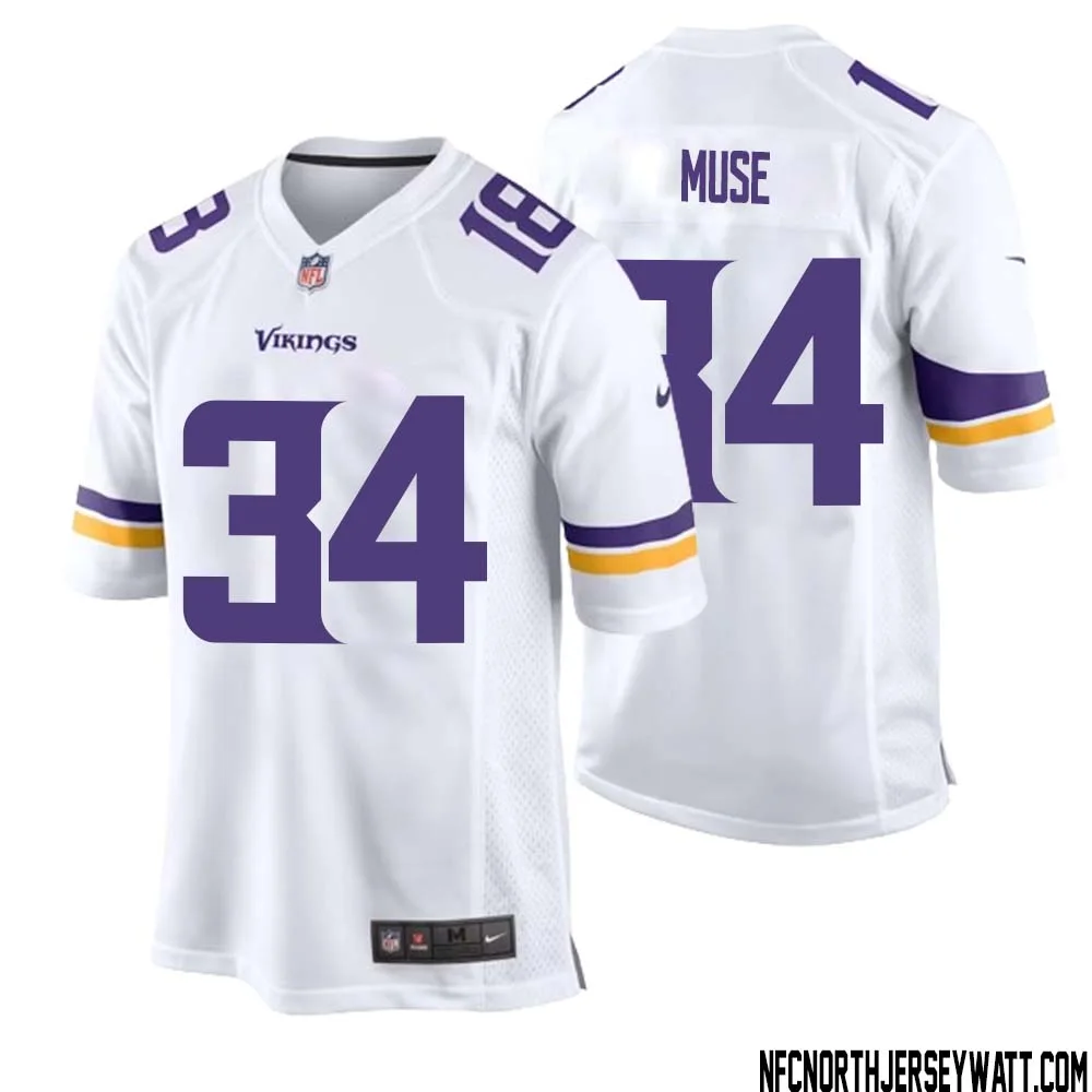 Nick Muse No 34 Men White Minnesota Vikings Game Player Away Jersey 1