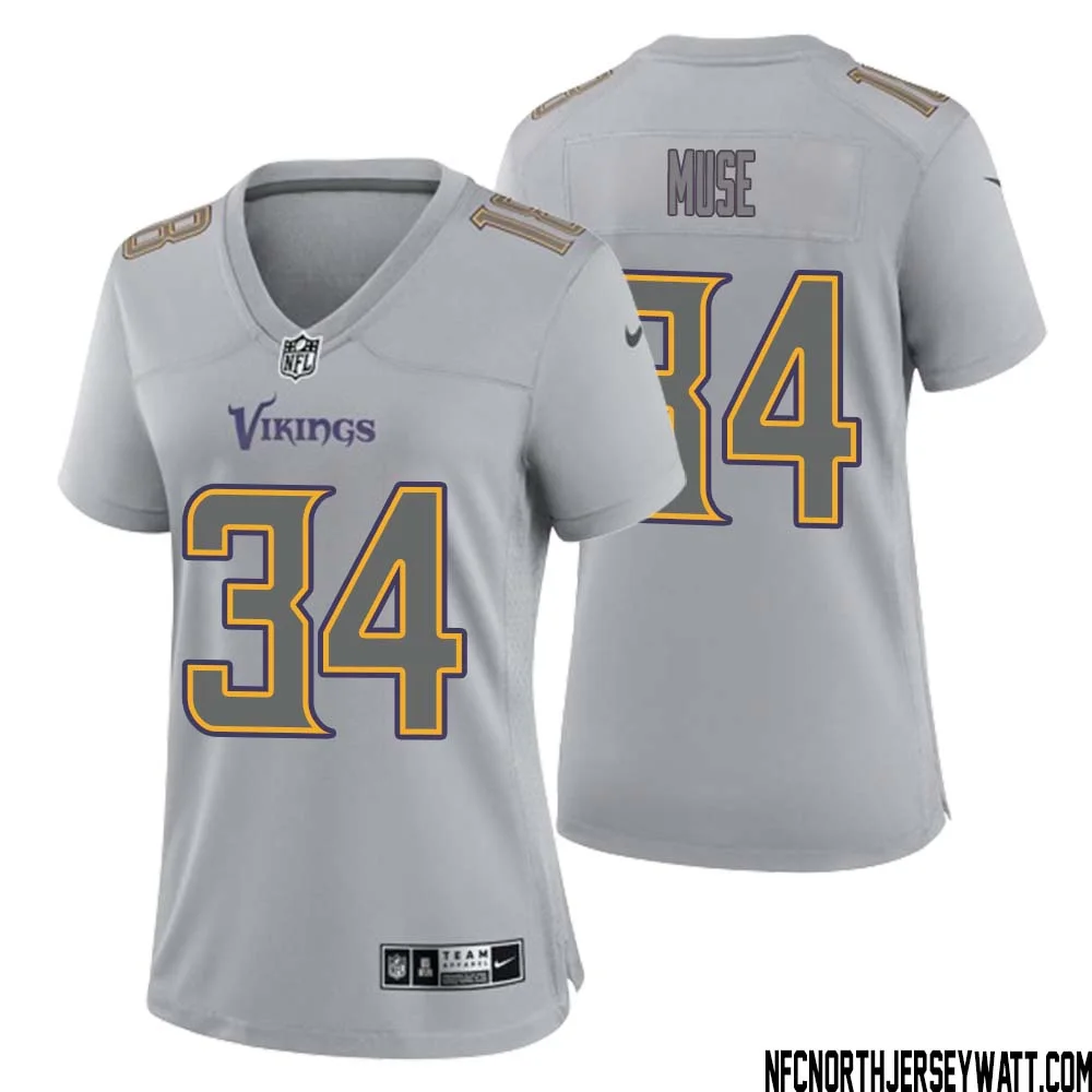 Nick Muse No 34 Women Gray Minnesota Vikings Atmosphere Fashion Game Jersey 1