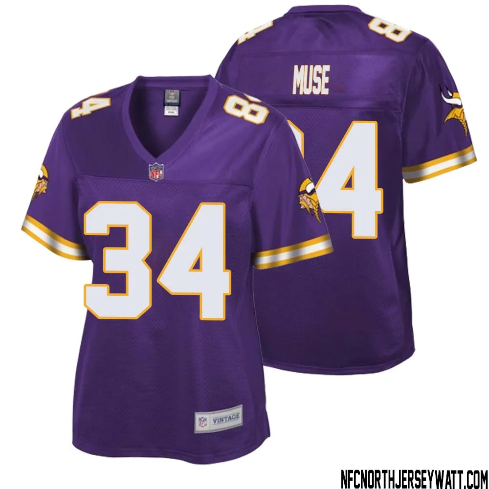 Nick Muse No 34 Women NFL Pro Line Purple Minnesota Vikings Retired Player Replica Jersey
