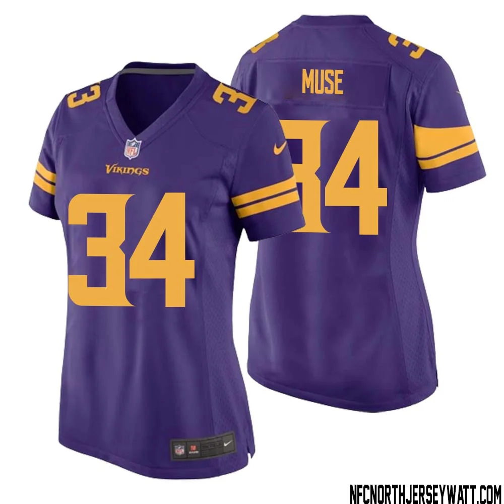 Nick Muse No 34 Women Purple Minnesota Vikings Alternate Game Jersey