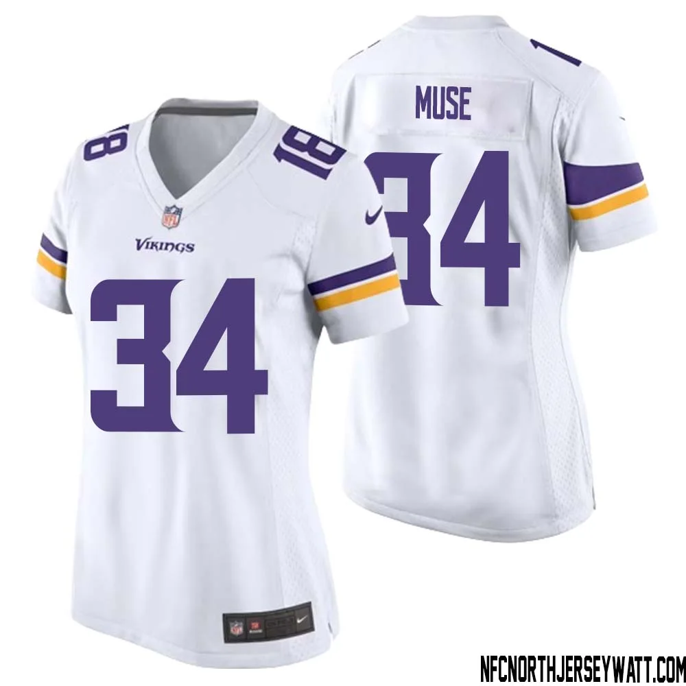 Nick Muse No 34 Women White Minnesota Vikings Game Player Away Jersey