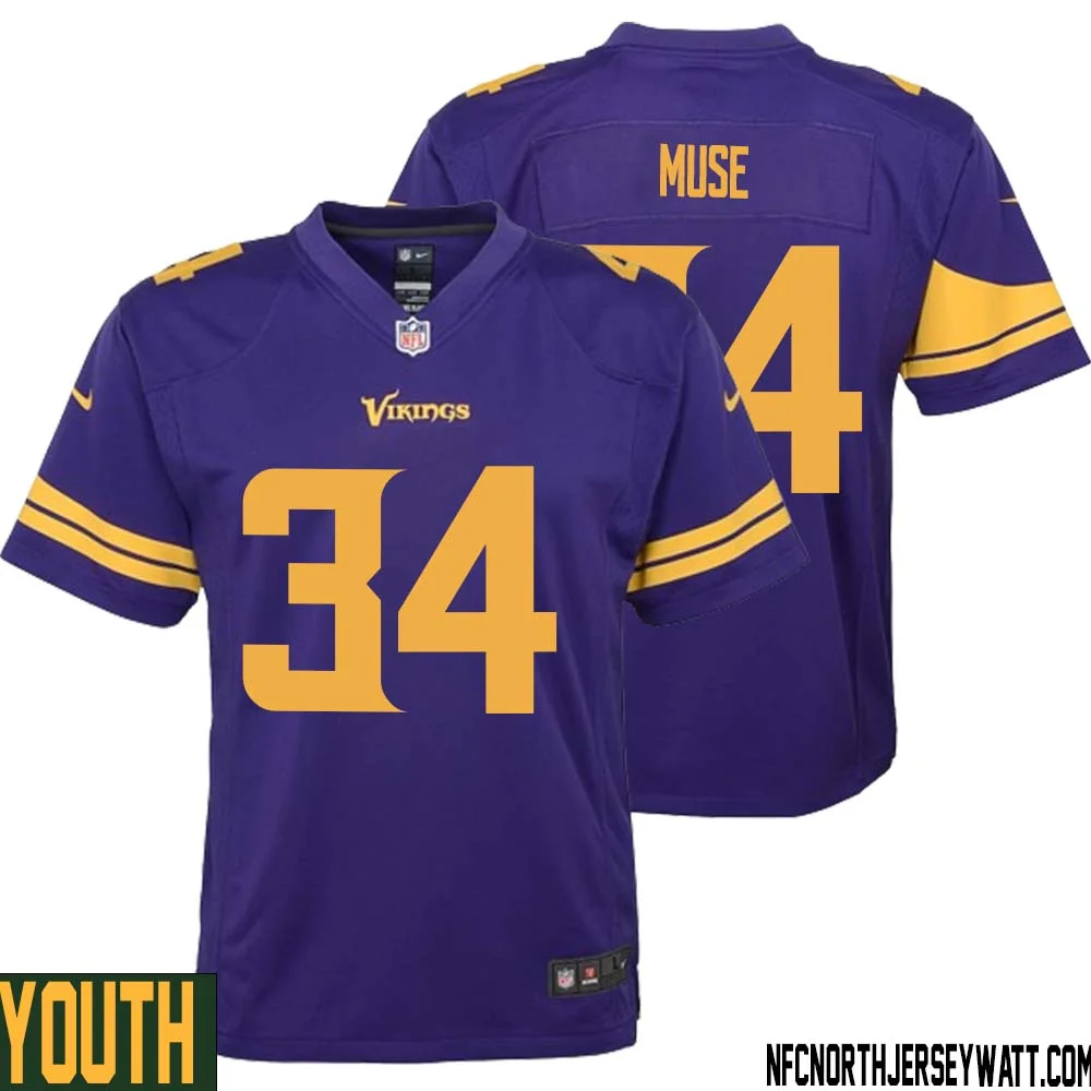 Nick Muse No 34 Youth Purple Minnesota Vikings Alternate Game Jersey 1