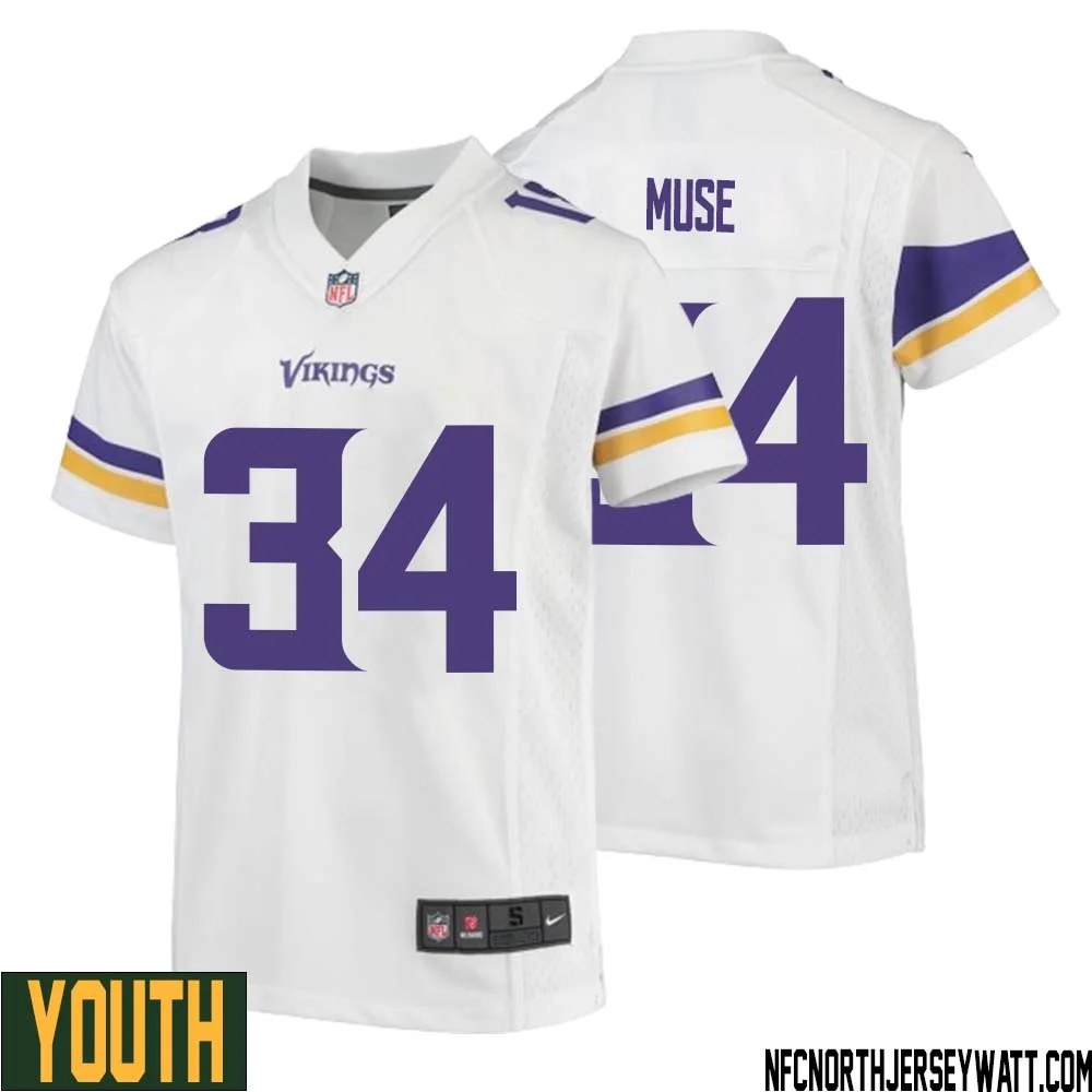 Nick Muse No 34 Youth White Minnesota Vikings Game Player Away Jersey
