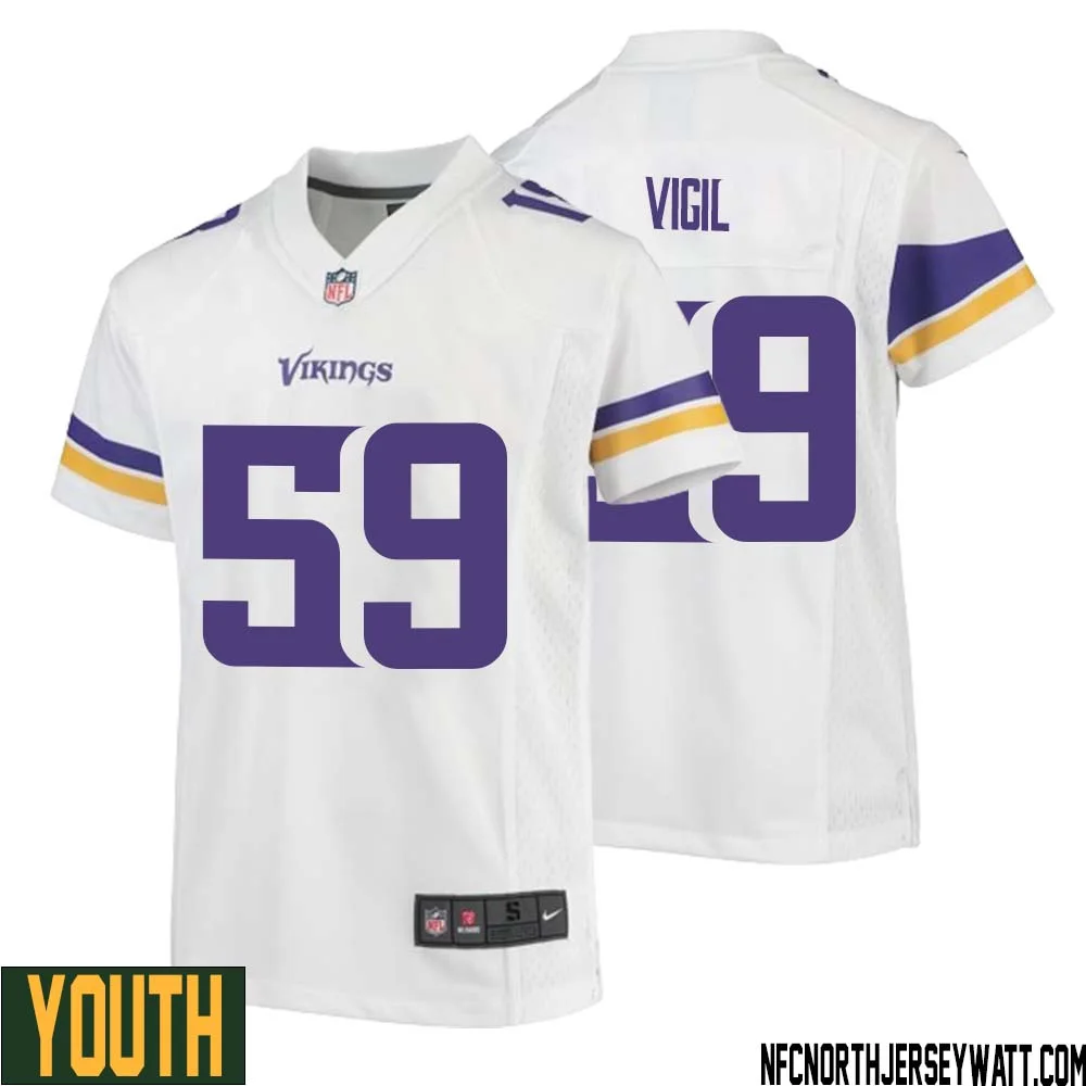 Nick Vigil No 59 Youth White Minnesota Vikings Game Player Away Jersey