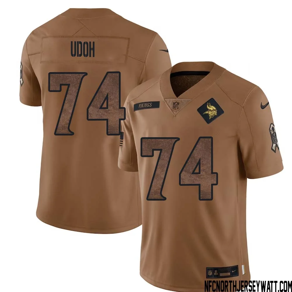 Olisaemeka Udoh No 74 Men Brown Minnesota Vikings 2023 Salute To Service Limited Jersey 1