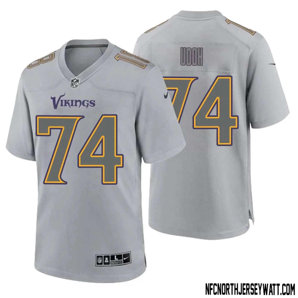 Olisaemeka Udoh No 74 Men Gray Minnesota Vikings Atmosphere Fashion Game Jersey