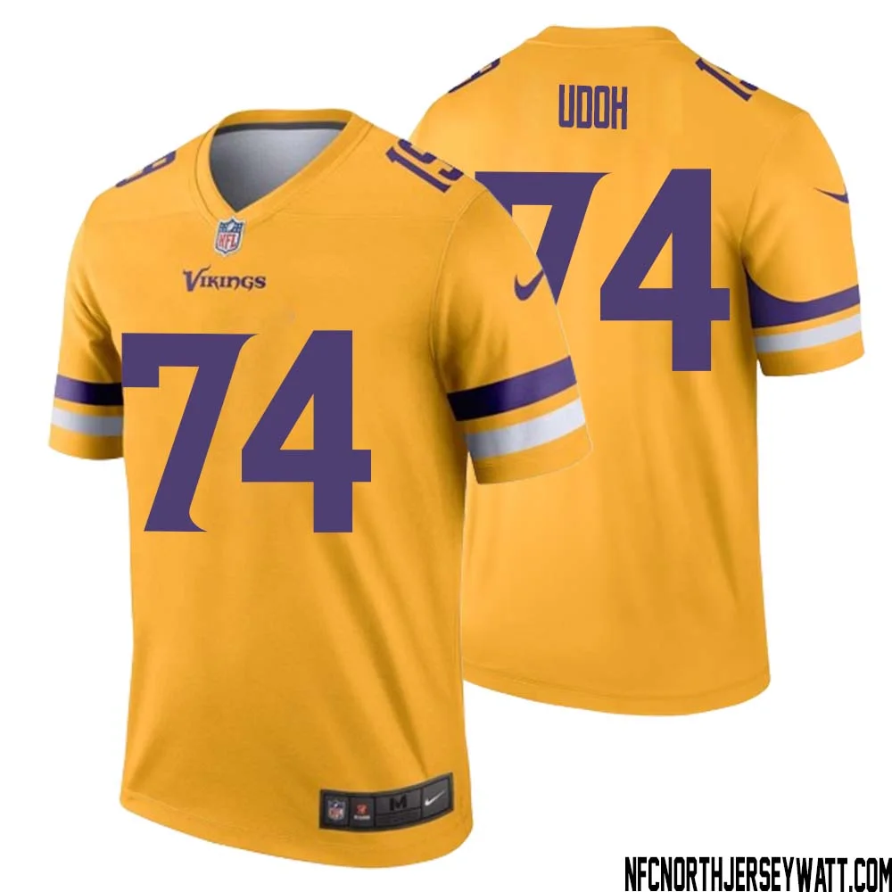Olisaemeka Udoh No 74 Men Minnesota Vikings Gold Inverted Legend Jersey 1
