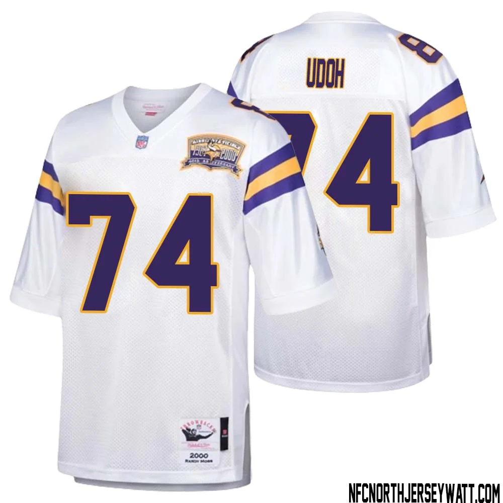 Olisaemeka Udoh No 74 Men Mitchell Ness White Minnesota Vikings Authentic Throwback Retired Player Jersey
