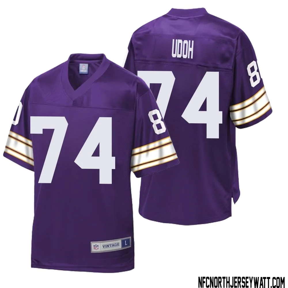 Olisaemeka Udoh No 74 Men NFL Pro Line Purple Minnesota Vikings Retired Player Replica Jersey 1