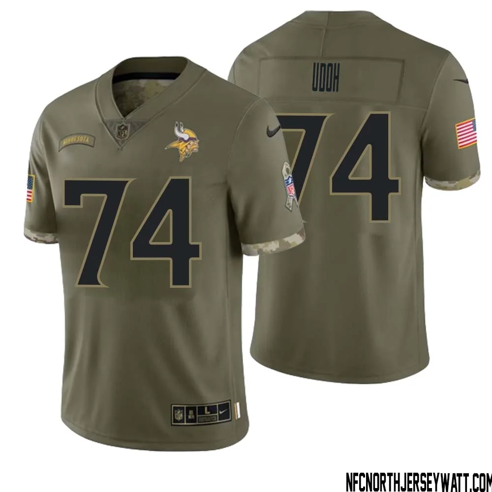 Olisaemeka Udoh No 74 Men Olive Minnesota Vikings 2022 Salute To Service Retired Player Limited Jersey