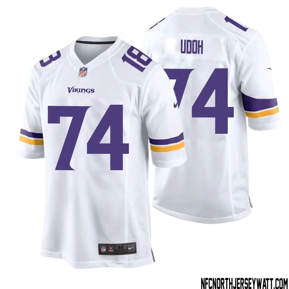 Olisaemeka Udoh No 74 Men White Minnesota Vikings Game Player Away Jersey