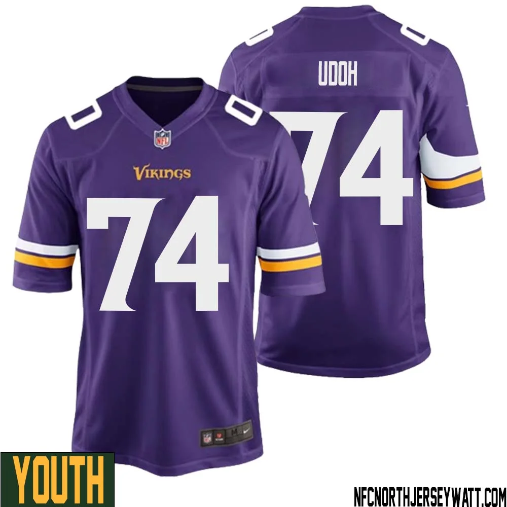 Olisaemeka Udoh No 74 Minnesota Vikings Game Jersey Court Purple for Youth