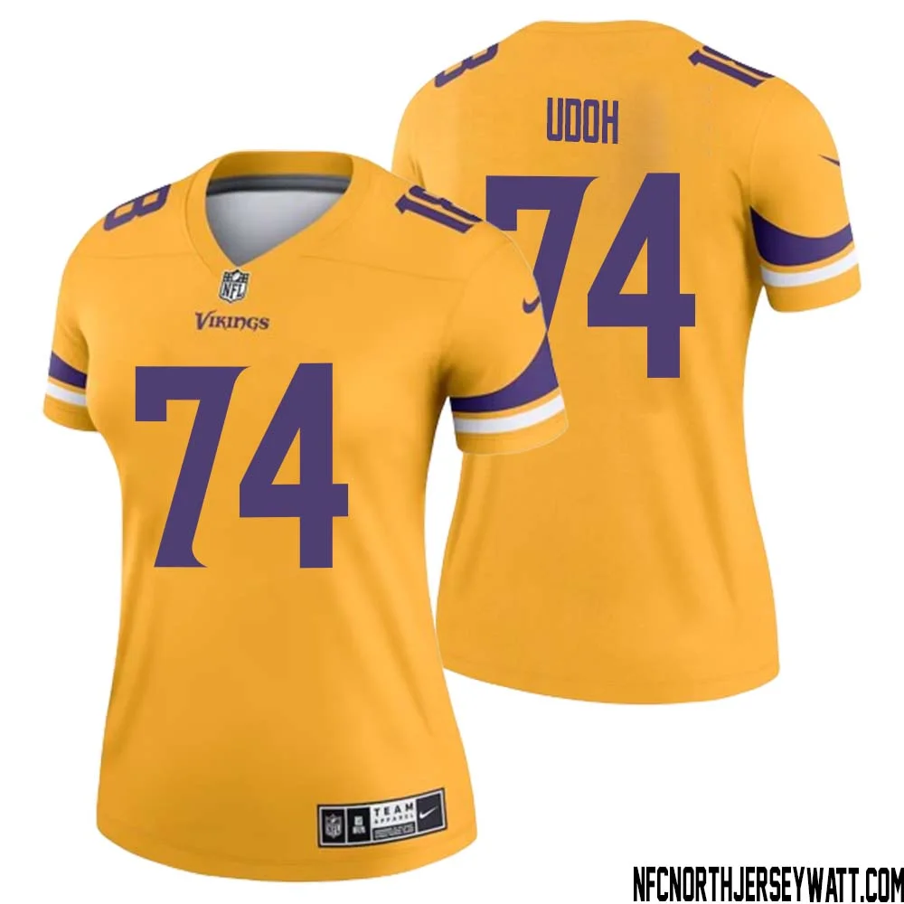 Olisaemeka Udoh No 74 Women Minnesota Vikings Gold Inverted Legend Jersey 1
