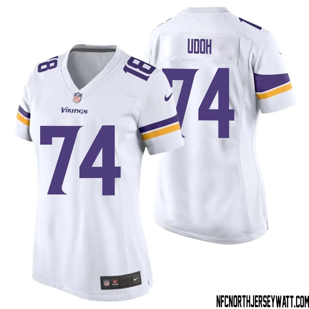 Olisaemeka Udoh No 74 Women White Minnesota Vikings Game Player Away Jersey