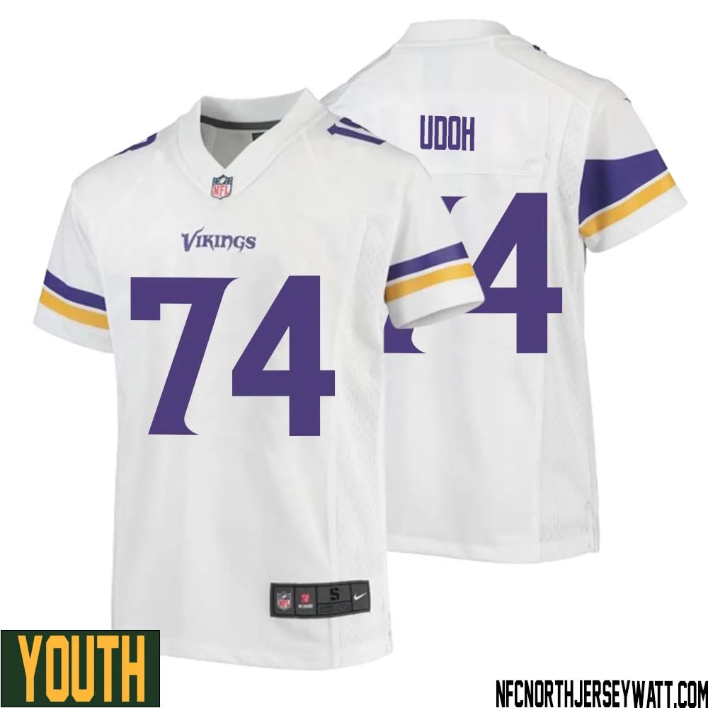 Olisaemeka Udoh No 74 Youth White Minnesota Vikings Game Player Away Jersey 1