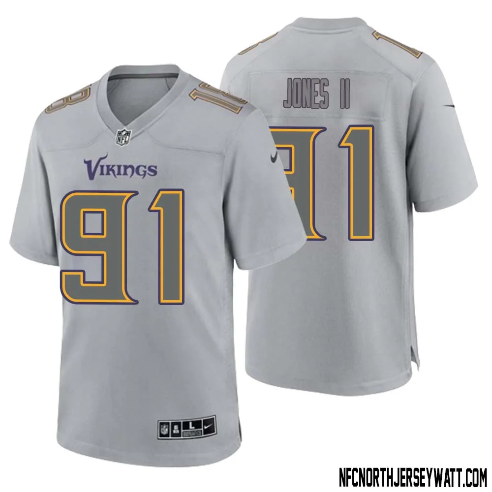 Pat Jones II No 91 Men Gray Minnesota Vikings Atmosphere Fashion Game Jersey