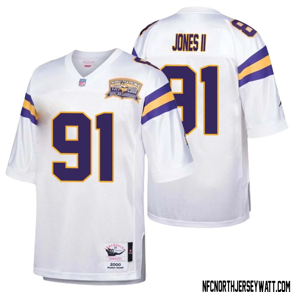 Pat Jones II No 91 Men Mitchell Ness White Minnesota Vikings Authentic Throwback Retired Player Jersey