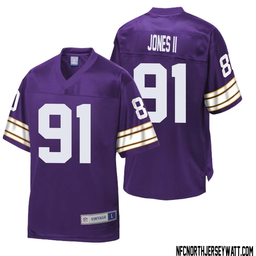 Pat Jones II No 91 Men NFL Pro Line Purple Minnesota Vikings Retired Player Replica Jersey