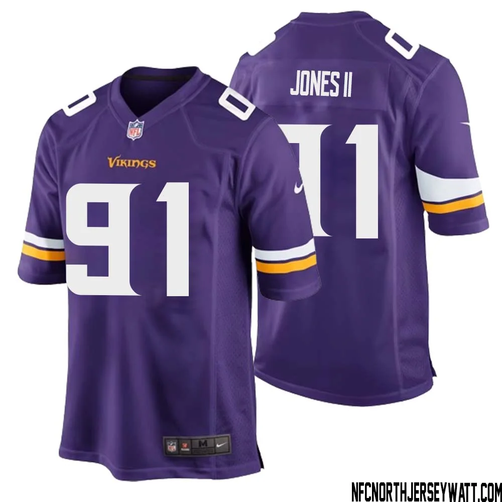 Pat Jones II No 91 Minnesota Vikings Game Jersey Court Purple for Mens