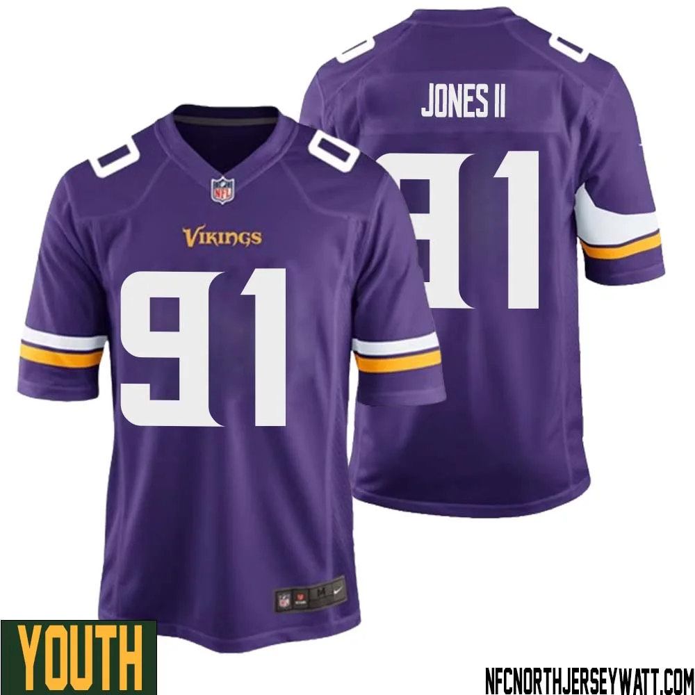 Pat Jones II No 91 Minnesota Vikings Game Jersey Court Purple for Youth 1