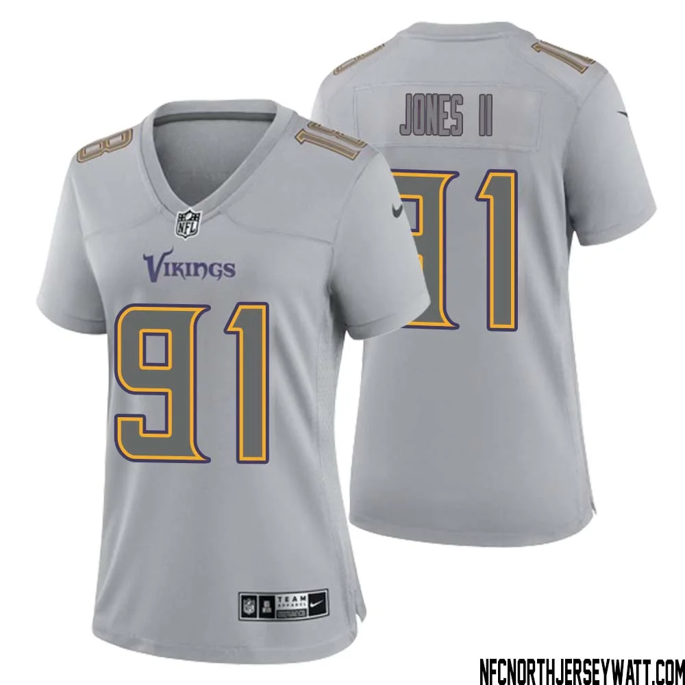 Pat Jones II No 91 Women Gray Minnesota Vikings Atmosphere Fashion Game Jersey